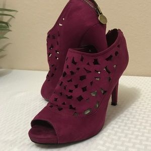 Lela Rose Suede High Heeled Booties - Berry